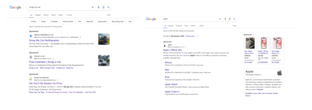 Google Search Results For Scrap My Car And Apple
